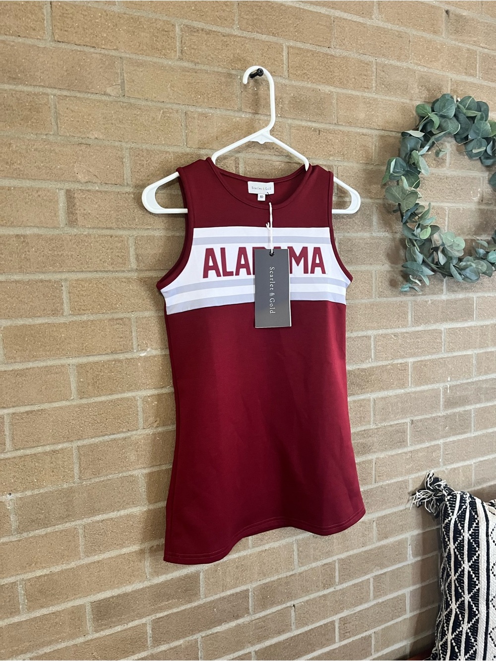 Scarlett Maroon Tank Dress with White Chest Stripe and ALABAMA Print - Picture 2 of 4